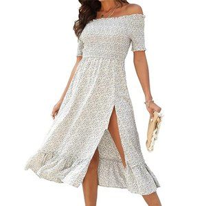 Floral Print Off The Shoulder Midi Dress